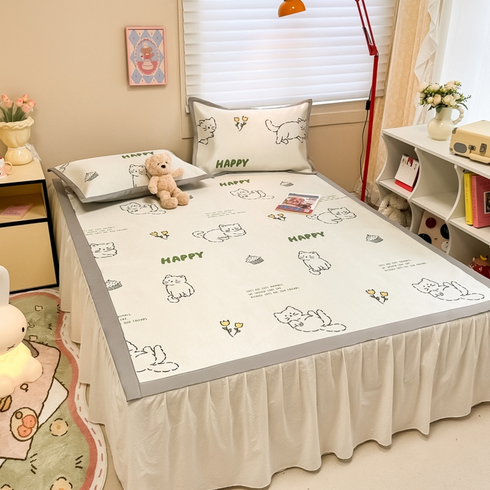 91家纺网 家纺一手货源 找家纺 2025新款慕尚600D数码印花冰丝凉席 慵懒猫