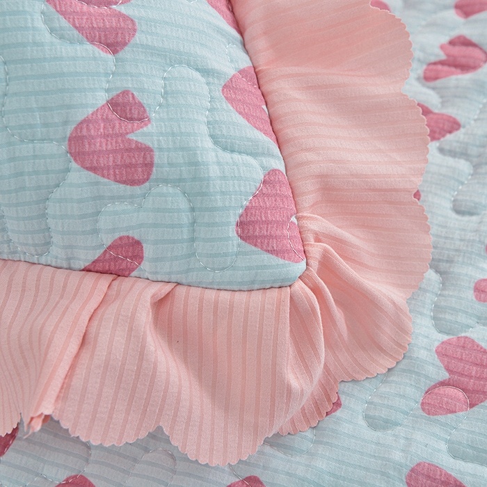 91家纺网 家纺一手货源 找家纺 梦柏家纺 2024新款亲肤泡泡棉夹棉床盖夏被四件套 甜心-兰