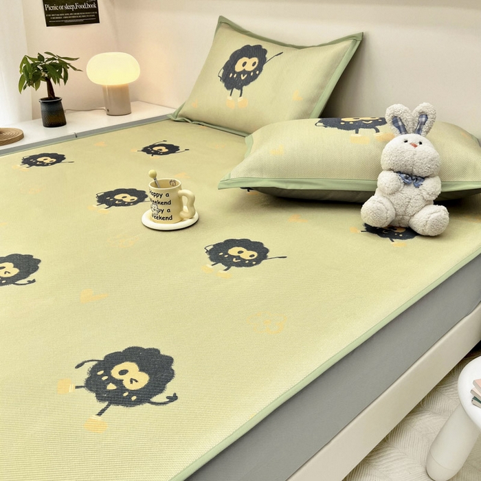 91家纺网 家纺一手货源 找家纺 全季家居 2024新款5A抗菌小清新数码印花冰藤席 床笠款-小煤球