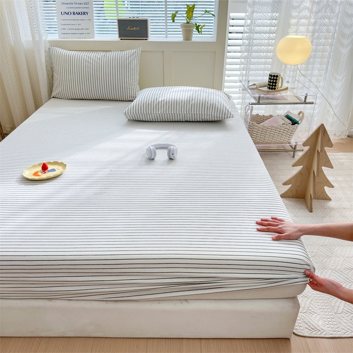 91家纺网 家纺一手货源 找家纺 北欧良品 2024新款水洗棉单品床笠、床单--格纹款（床笠、床单） 极简条白