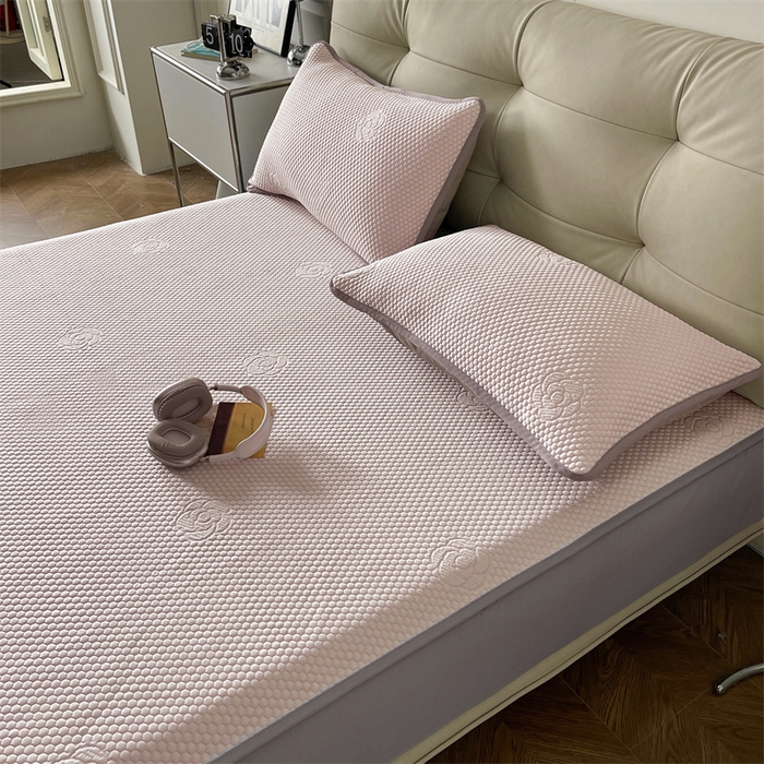 91家纺网 家纺一手货源 找家纺 2024新款抗菌凉豆豆提花床笠款凉席-花朵系列 花朵-蜜桃粉