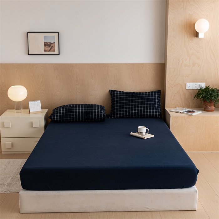 91家纺网 家纺一手货源 找家纺 北欧良品 2024新款水洗棉单品床笠、床单--纯色款（床笠、床单） 藏青
