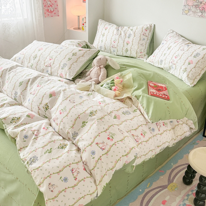 91家纺网 家纺一手货源 找家纺 慕尚 2025新款13070全棉小清新四件套 兔兔奇遇