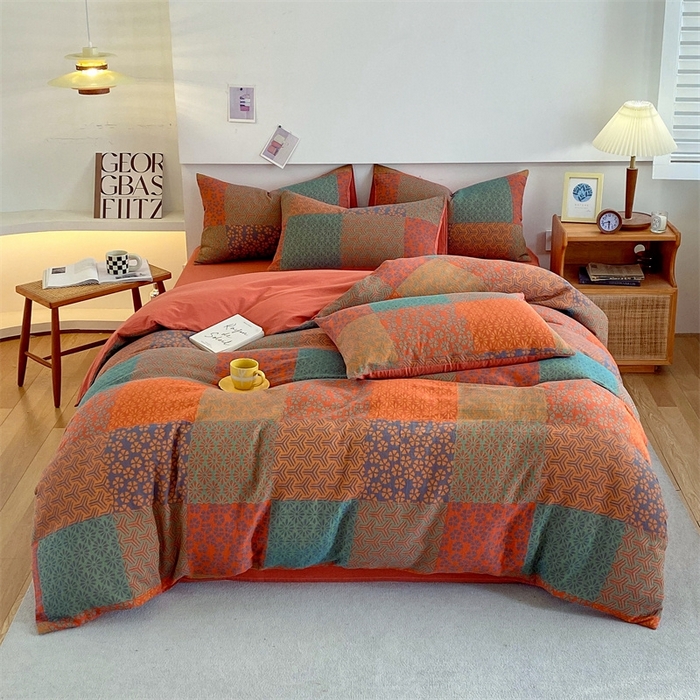 91家纺网 家纺一手货源 找家纺 2024新款全棉纯棉双层纱三层纱立体提花四件套 百福