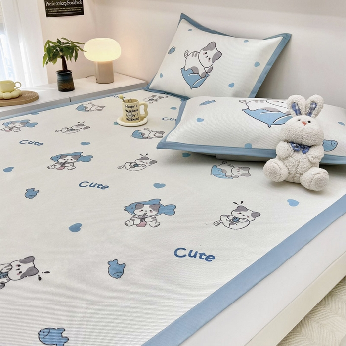 91家纺网 家纺一手货源 找家纺 全季家居 2024新款5A抗菌小清新数码印花冰藤席 床席款-贪吃小猫