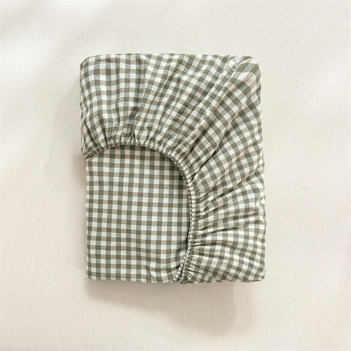 91家纺网 家纺一手货源 找家纺 北欧良品 2024新款水洗棉单品床笠、床单--格纹款（床笠、床单） 草绿小格