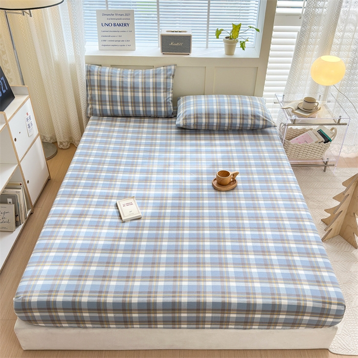 91家纺网 家纺一手货源 找家纺 北欧良品 2024新款水洗棉单品床笠、床单--格纹款（床笠、床单） 简兮蓝