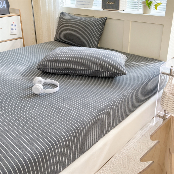 91家纺网 家纺一手货源 找家纺 北欧良品 2024新款水洗棉单品床笠、床单--格纹款（床笠、床单） 极简条灰