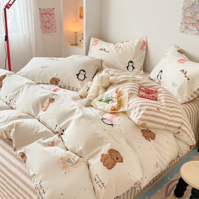 91家纺网 家纺一手货源 找家纺 慕尚 2025新款13070全棉小清新四件套 动物乐园