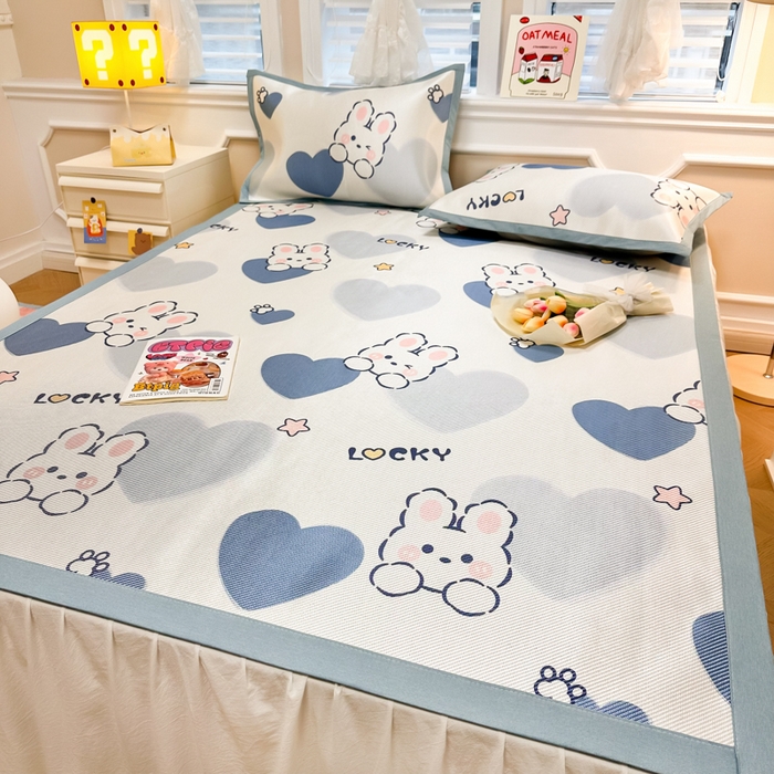 91家纺网 家纺一手货源 找家纺 慕尚 2025新款800D冰藤凉席 欢乐兔