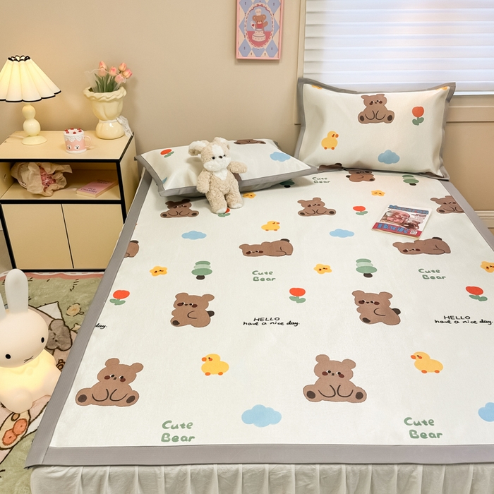 91家纺网 家纺一手货源 找家纺 2025新款慕尚600D数码印花冰丝凉席 遇见萌宠