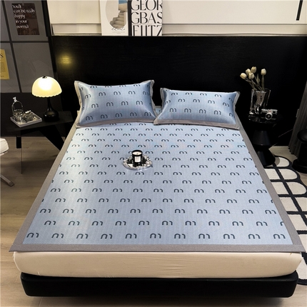 孩子王家纺 2024新款高档提花加厚凉感款冰丝席路易世家系列-成人凉席 minmin-蓝（高档提花 加厚凉感款）