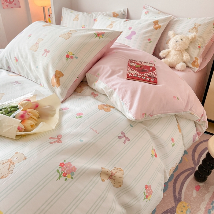 91家纺网 家纺一手货源 找家纺 慕尚 2025新款13070全棉小清新四件套 bear熊