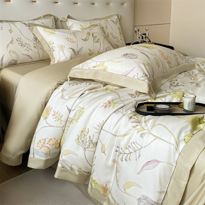 91家纺网 家纺一手货源 找家纺 蓝米卡夫 2024新品-A类50支新时尚天丝印花拼角款系列 百卉