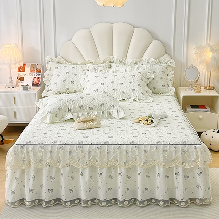 91家纺网 家纺一手货源 找家纺 （总）宜凡家纺 2024新款全棉夹棉印花床裙系列三件套