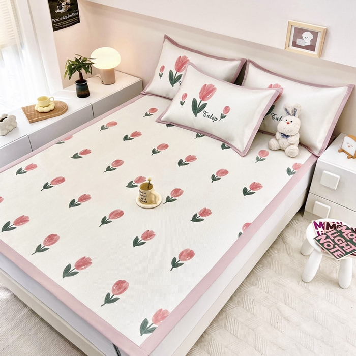 91家纺网 家纺一手货源 找家纺 全季家居 2024新款5A抗菌小清新数码印花冰藤席 床席款-郁金香