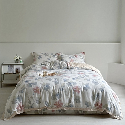 氧家 2025新款莱赛尔天丝数码印花四件套宽边断角工艺（礼盒装）邂逅柔情