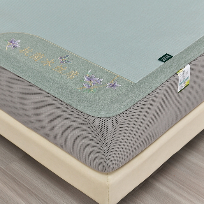 91家纺网 家纺一手货源 找家纺 简一 2024新款600D紫荆花开A类抗菌席 床笠款 浅绿