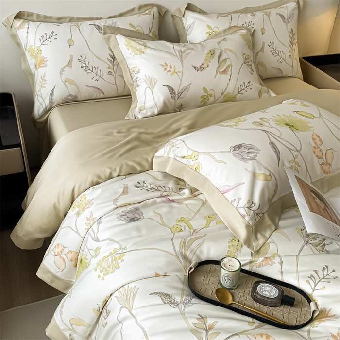 91家纺网 家纺一手货源 找家纺 蓝米卡夫 2024新品-A类50支新时尚天丝印花拼角款系列 百卉