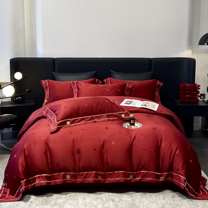 91家纺网 家纺一手货源 找家纺 优悦生活馆 2024新款提花婚庆四件套 千禧缘