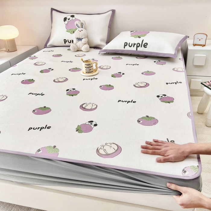 91家纺网 家纺一手货源 找家纺 全季家居 2024新款5A抗菌小清新数码印花冰藤席 床笠款-小千竹