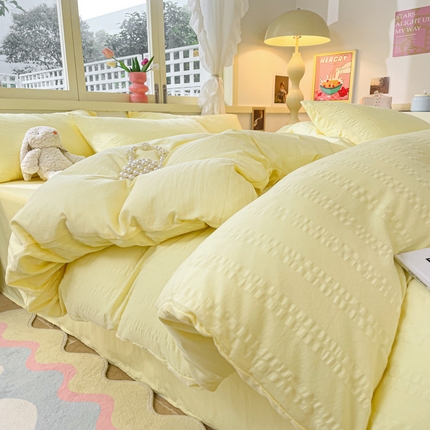 91家纺网 家纺一手货源 找家纺 （总）梦之岛 2024新款小清新泡泡纱安妮系列水洗磨毛四件套