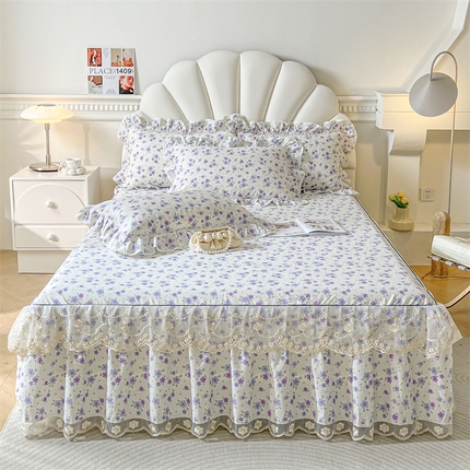 宜凡家纺 2024新款全棉印花单层床裙系列三件套 知夏