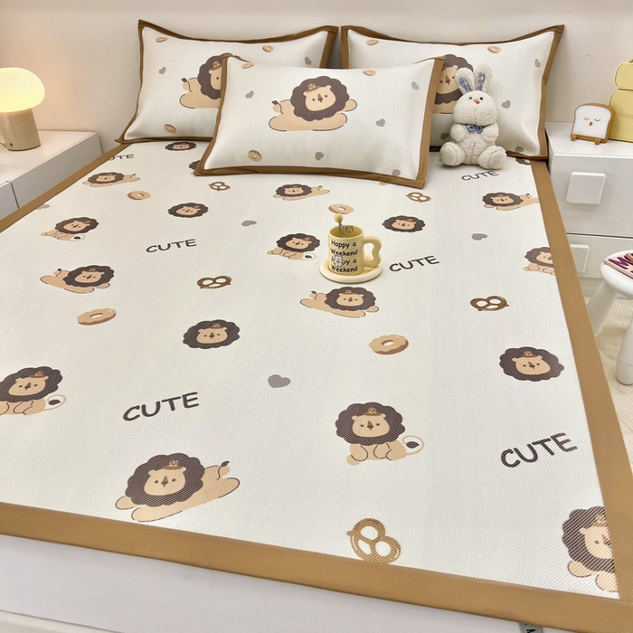 91家纺网 家纺一手货源 找家纺 全季家居 2024新款5A抗菌小清新数码印花冰藤席 床席款-小狮子