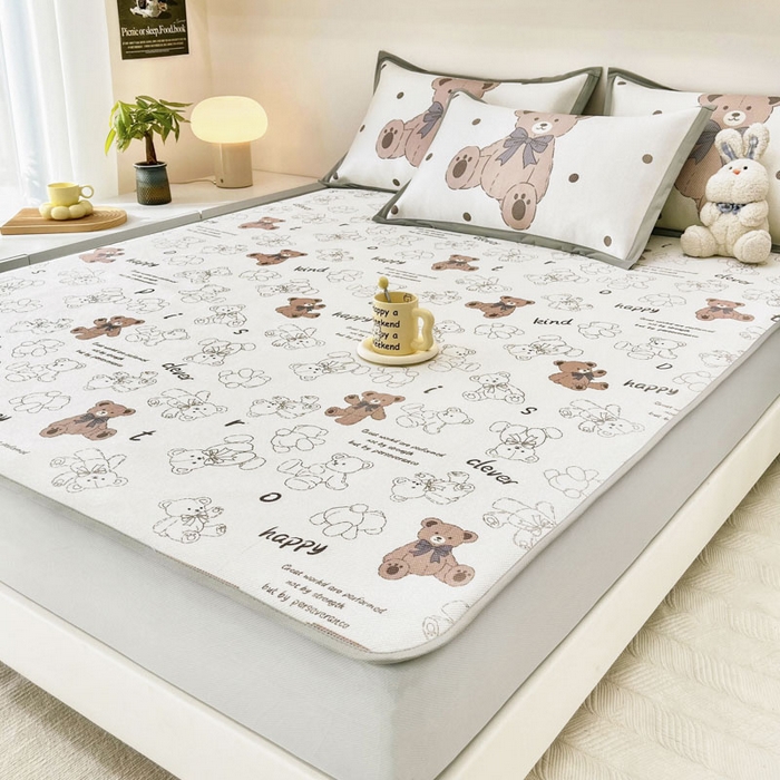 91家纺网 家纺一手货源 找家纺 全季家居 2024新款5A抗菌小清新数码印花冰藤席 床笠款-宝宝熊