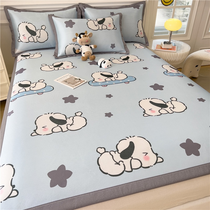 91家纺网 家纺一手货源 找家纺 孩子王家纺 2024新款凉感卡通冰丝席-成人款 滑板狗仔