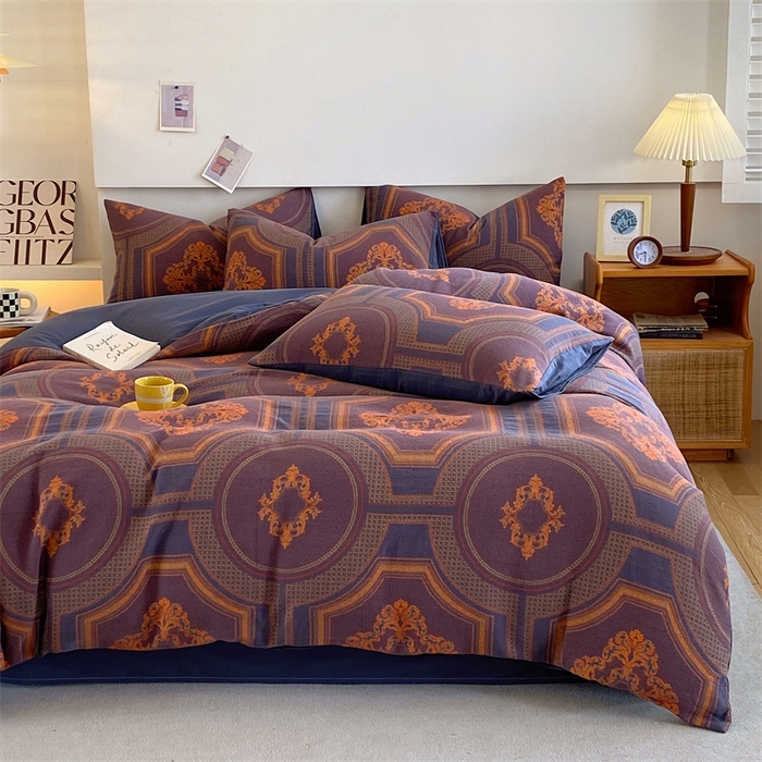 91家纺网 家纺一手货源 找家纺 2024新款全棉纯棉双层纱三层纱立体提花四件套 汉塞尔