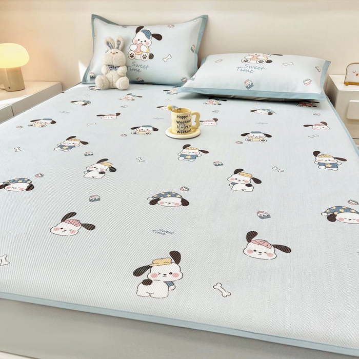 91家纺网 家纺一手货源 找家纺 全季家居 2024新款5A抗菌小清新数码印花冰藤席 床笠款-开心狗