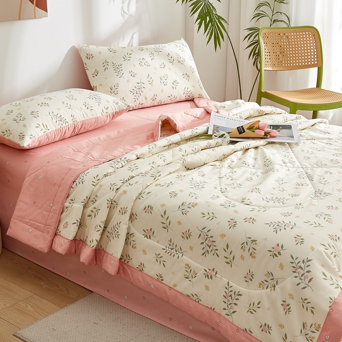 91家纺网 家纺一手货源 找家纺 海洋家纺 2025新款A类里外全棉棉花夏被四件套 风格二 碧叶粉黛