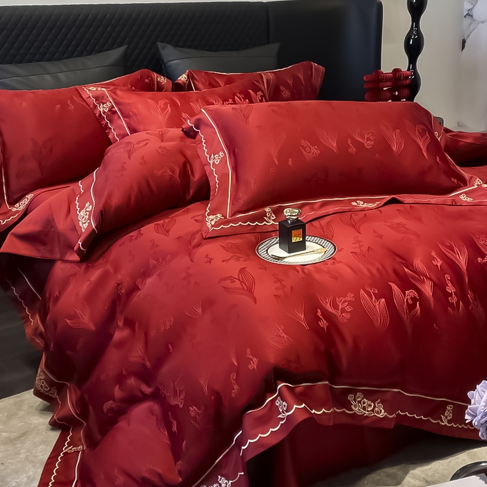 91家纺网 家纺一手货源 找家纺 优悦生活馆 2024新款提花婚庆四件套 铃兰风情