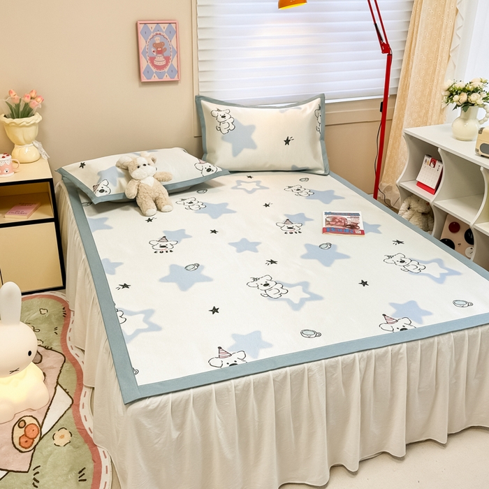 91家纺网 家纺一手货源 找家纺 2025新款慕尚600D数码印花冰丝凉席 星星狗