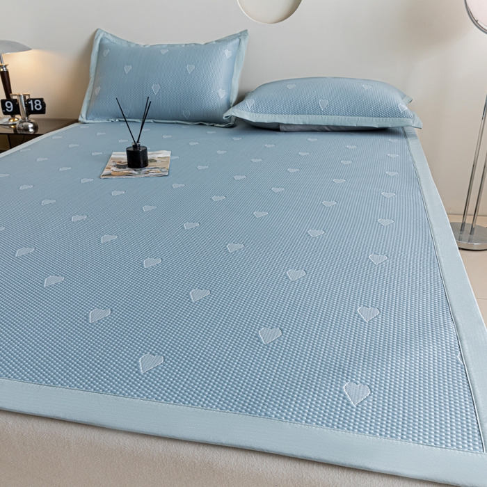 91家纺网 家纺一手货源 找家纺 航途席业 2025新款凉席凉豆豆软席床席款 心相印-海盐蓝