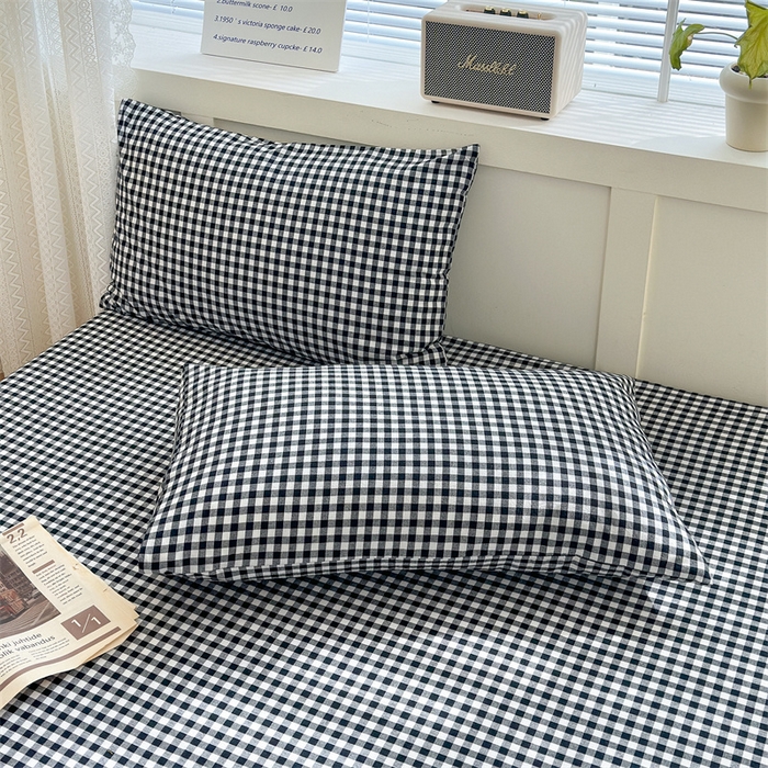 91家纺网 家纺一手货源 找家纺 北欧良品 2024新款水洗棉单品床笠、床单--格纹款（床笠、床单） 黑白小格