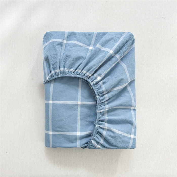 91家纺网 家纺一手货源 找家纺 北欧良品 2024新款水洗棉单品床笠、床单--格纹款（床笠、床单） 海蓝大格