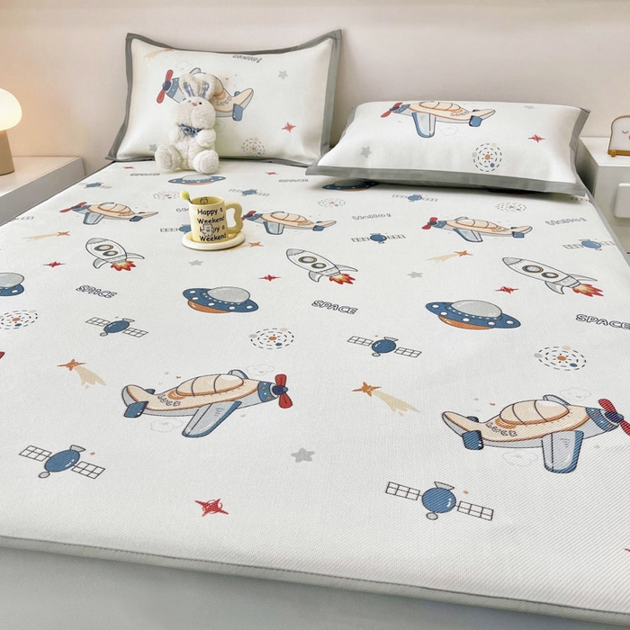 91家纺网 家纺一手货源 找家纺 全季家居 2024新款5A抗菌小清新数码印花冰藤席 床笠款-宇宙飞船