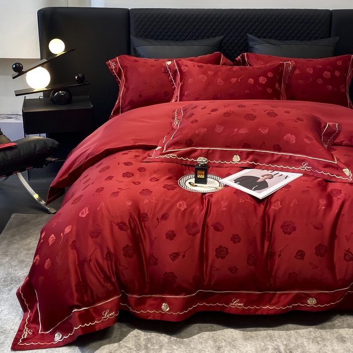 91家纺网 家纺一手货源 找家纺 优悦生活馆 2024新款提花婚庆四件套 理想花海