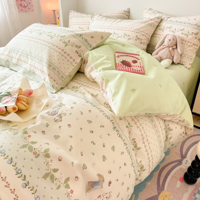 91家纺网 家纺一手货源 找家纺 慕尚 2025新款13070全棉小清新四件套 叮叮兔