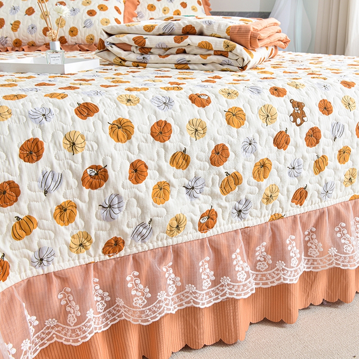 91家纺网 家纺一手货源 找家纺 梦柏家纺 2024新款亲肤泡泡棉夹棉床盖夏被四件套 小南瓜