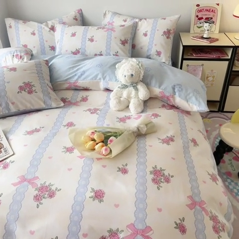 91家纺网 家纺一手货源 找家纺 慕尚 2025新款13070全棉小清新四件套 花朵丛中