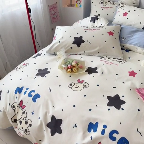 91家纺网 家纺一手货源 找家纺 慕尚 2025新款13070全棉小清新四件套 哈利狗