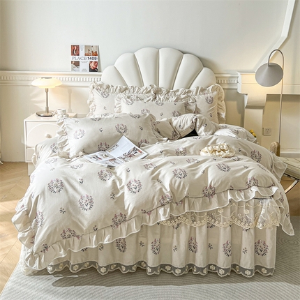 宜凡家纺 2024新款全棉印花单层床裙系列三件套 童梦爱丽丝
