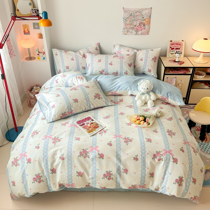 91家纺网 家纺一手货源 找家纺 慕尚 2025新款13070全棉小清新四件套 花朵丛中