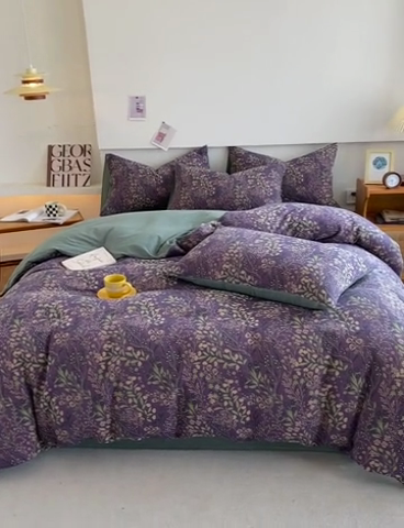 91家纺网 家纺一手货源 找家纺 2024新款全棉纯棉双层纱三层纱立体提花四件套 美好旋律