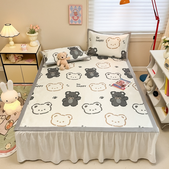 91家纺网 家纺一手货源 找家纺 2025新款慕尚600D数码印花冰丝凉席 脚印熊