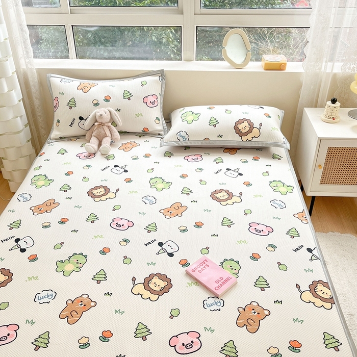 91家纺网 家纺一手货源 找家纺 2025新款慕尚600D数码印花冰丝凉席 动物城