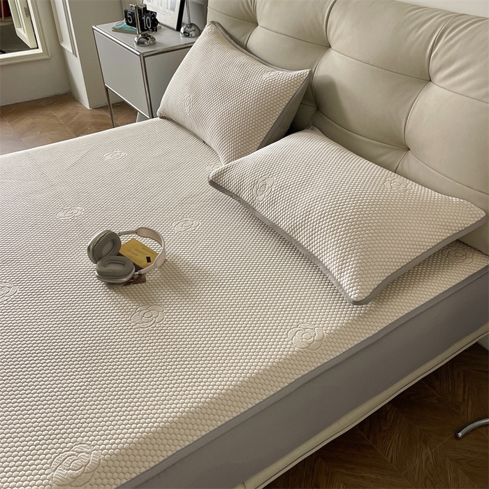 91家纺网 家纺一手货源 找家纺 2024新款抗菌凉豆豆提花床笠款凉席-花朵系列 花朵-柠檬黄